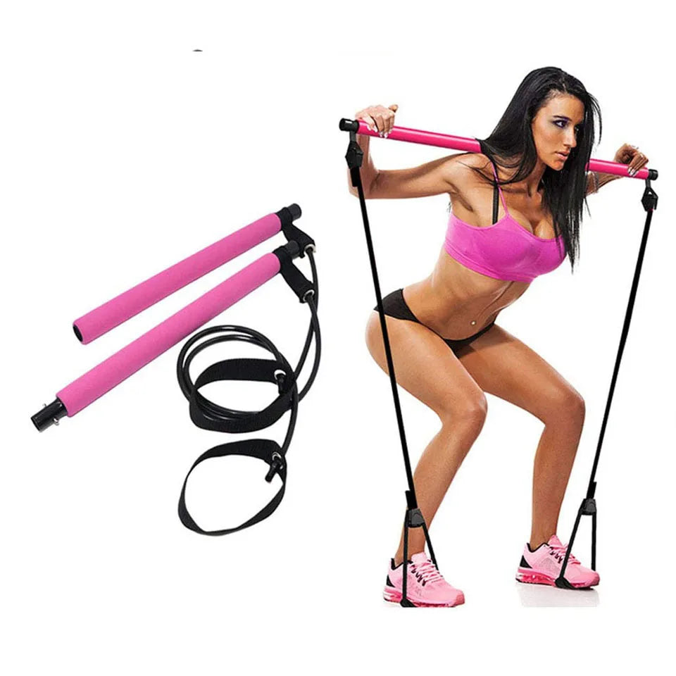 Portable Pilates Bar with Resistance Bands – Home Gym & Full-Body Workout Tool