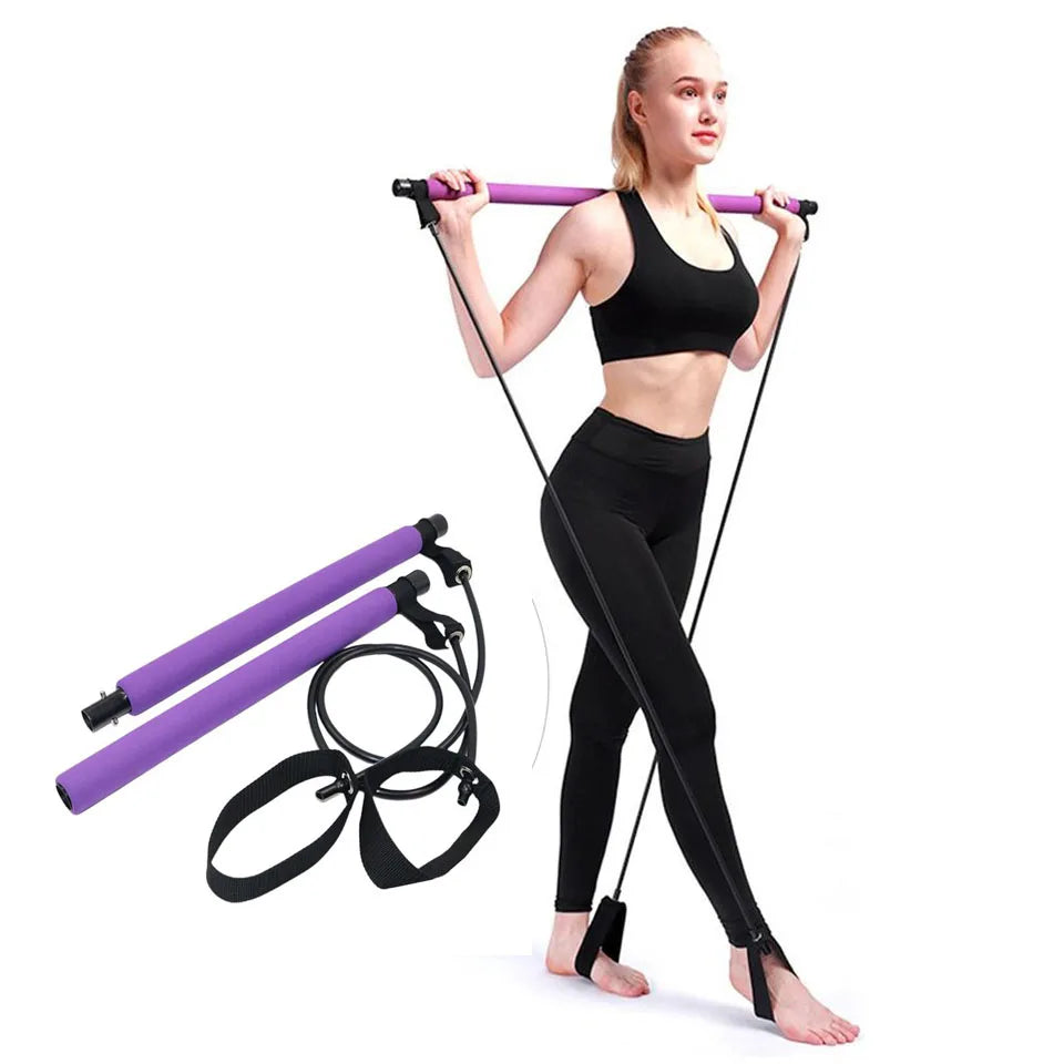 Portable Pilates Bar with Resistance Bands – Home Gym & Full-Body Workout Tool