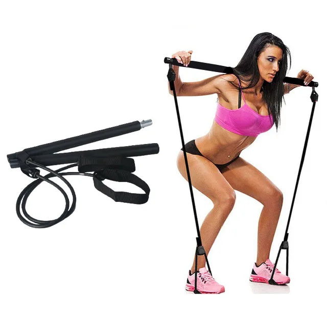 Portable Pilates Bar with Resistance Bands – Home Gym & Full-Body Workout Tool