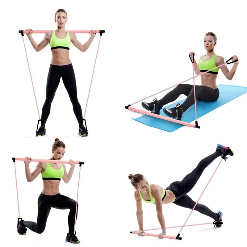 Portable Pilates Bar with Resistance Bands – Home Gym & Full-Body Workout Tool