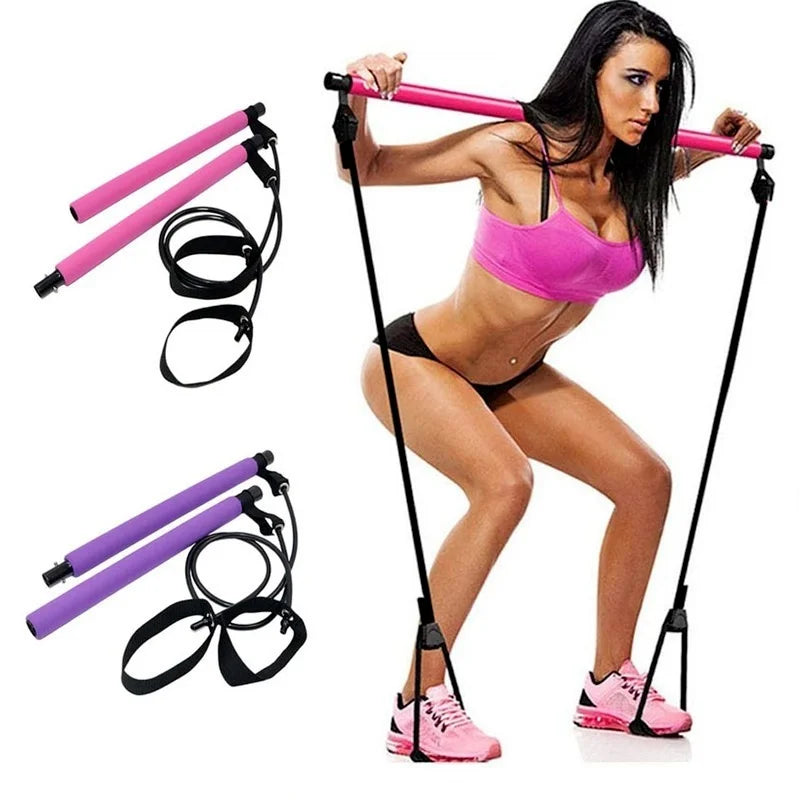 Portable Pilates Bar with Resistance Bands – Home Gym & Full-Body Workout Tool
