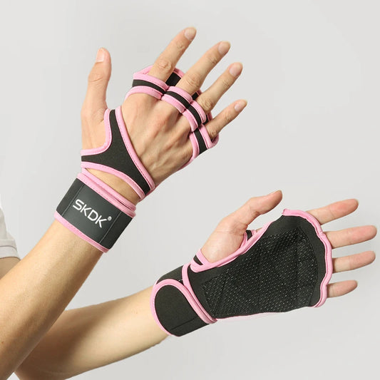 Pink Workout Gloves With Wrist Wraps