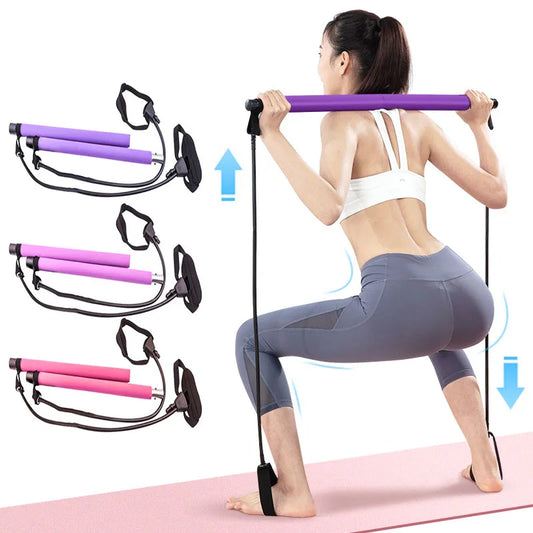 Portable Pilates Bar with Resistance Bands – Home Gym & Full-Body Workout Tool