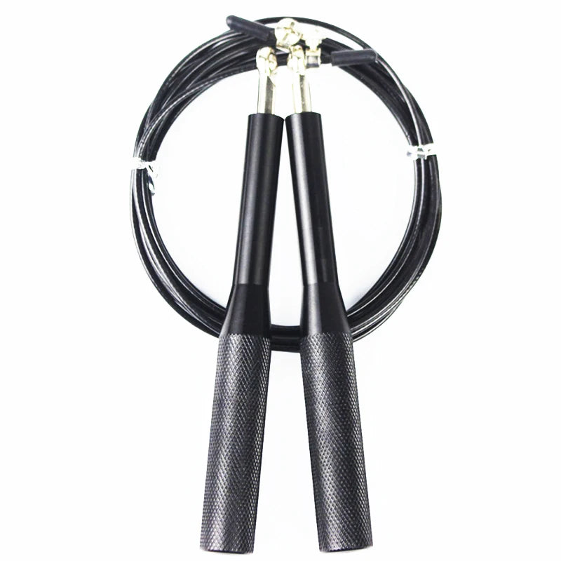 High-Speed Steel Wire Jump Rope – Adjustable Aluminum Handles, Black, with Carry Bag